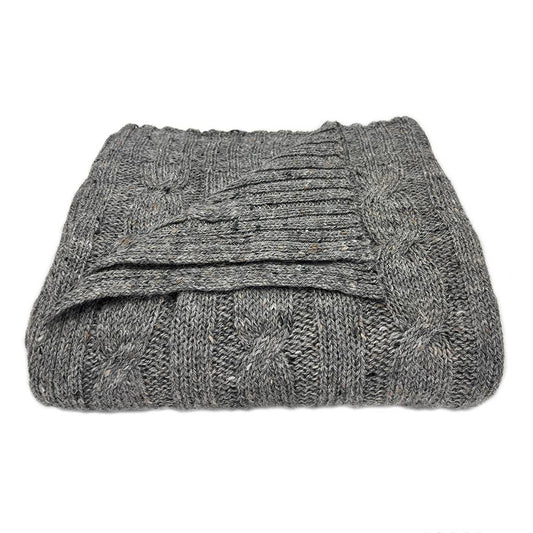 Smoke Gray Cable Knit Alpaca Throw Blanket