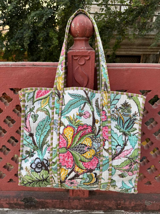 Girls Bag Quilted Shoulder Bag Cotton Bag Floral Printed Bag