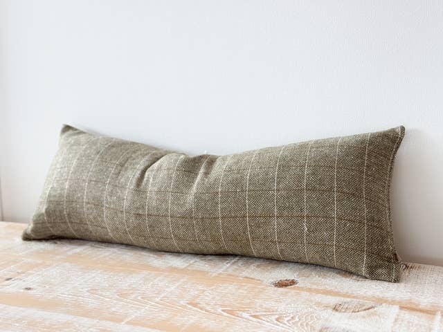 Olive Green Tweed Bolster Cushion Cover  80 x 30