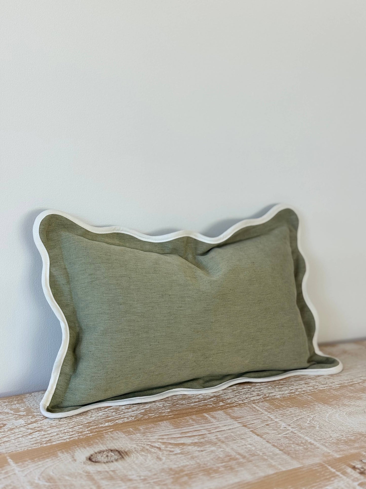 Sage Scalloped Edge Cushion 50x30
