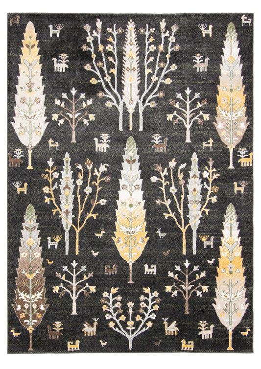 Aqua Pine Black Area Rug 3ft x 5 ft