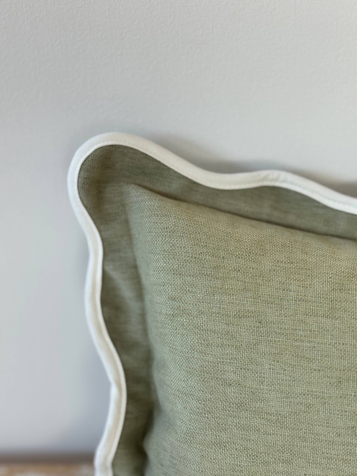 Sage Scalloped Edge Cushion 50x30