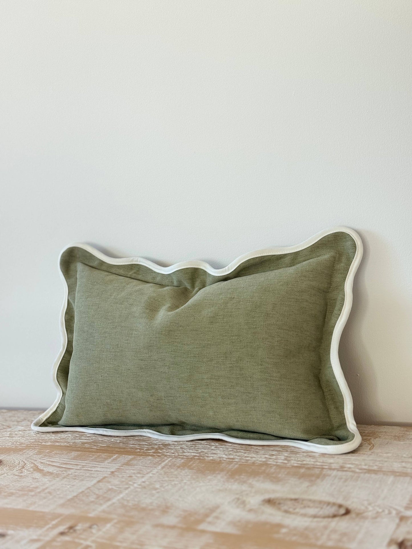 Sage Scalloped Edge Cushion 50x30
