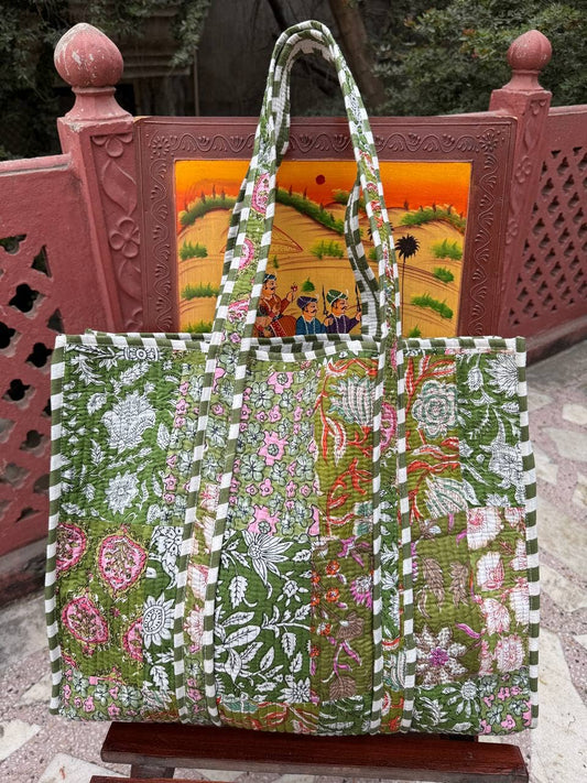 Machine Quilted Cotton Shopping Bags Patchwork Floral Print
