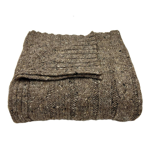 Mocha Cable Knit Alpaca Throw Blanket